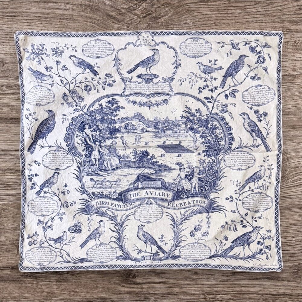 Vintage Aviary Bird Toile Textile Blue White Chinoiserie Wall Art J Laughton - Picture 2 of 11